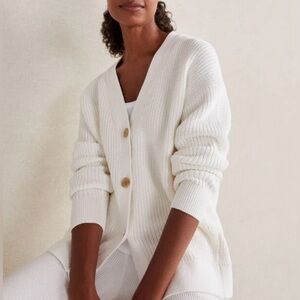 Haven Well Within Cotton Shaker Stitch Button Ivory Vneck Cardigan size large